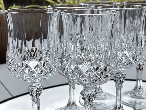 6 verres taillés cristal d' arques france modèle pompadour années 1970