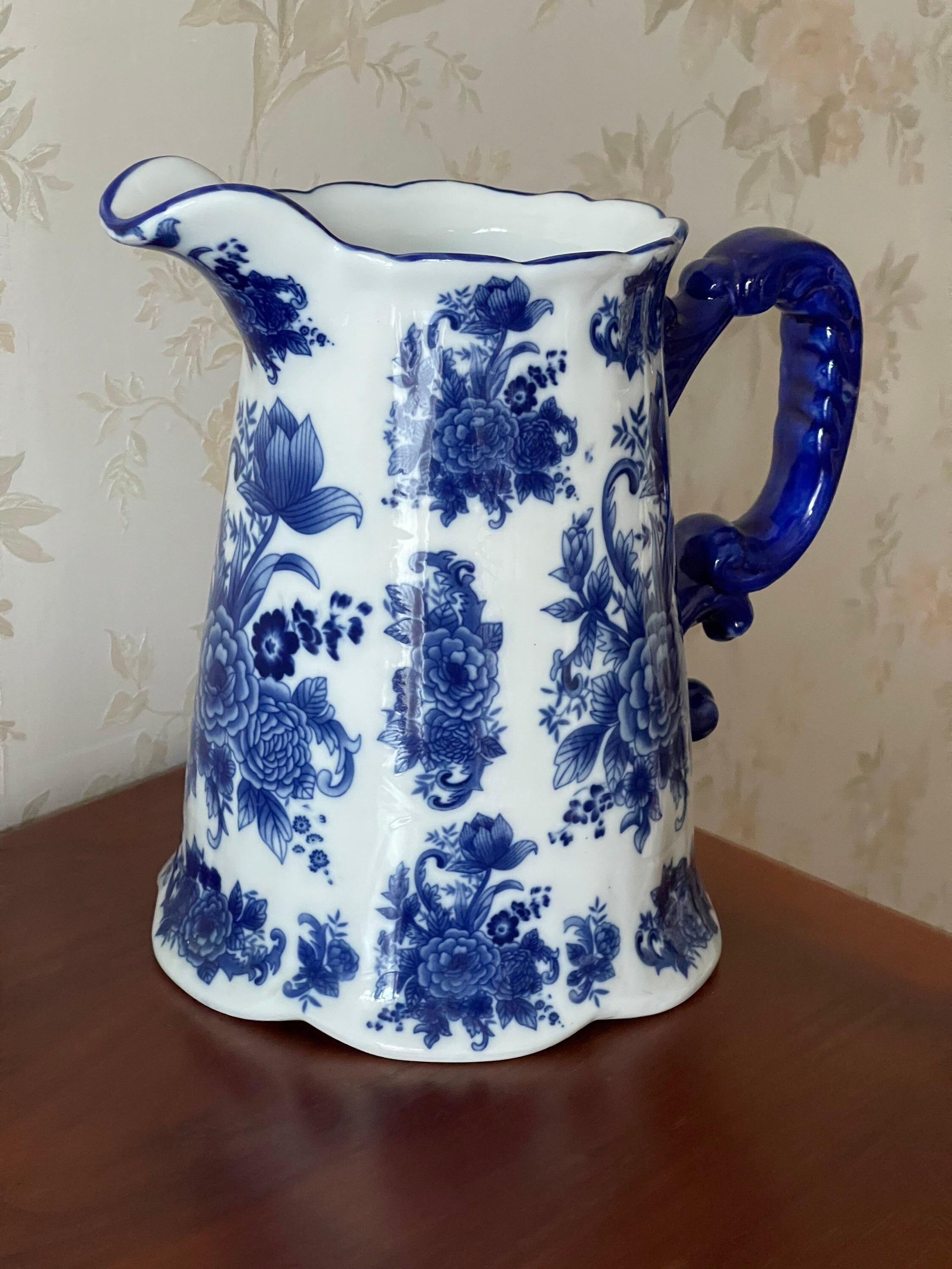 Grande Cruche .pichet .vase .faïence.bleue. Vintage Française.