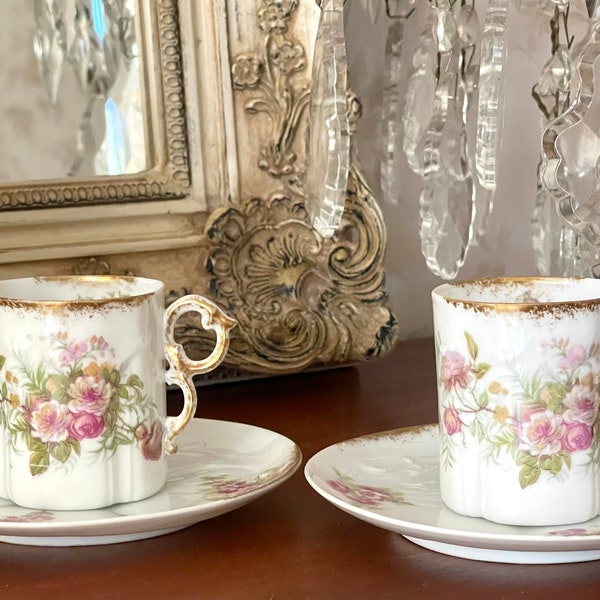 Incredible French Vintage. Two Coffee Cups. Fine “eggshell” porcelain.