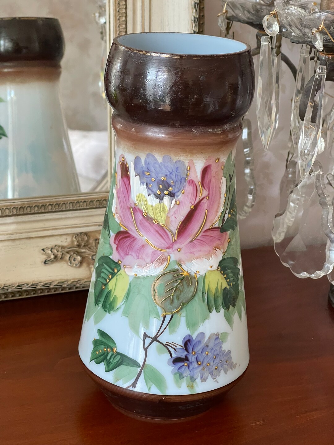 Magnificent Vase in French Opaline. Hand Painted. Antique French. - Etsy