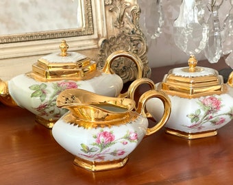 Incredible Limoges porcelain coffee service. Signed SL Circa 1950.