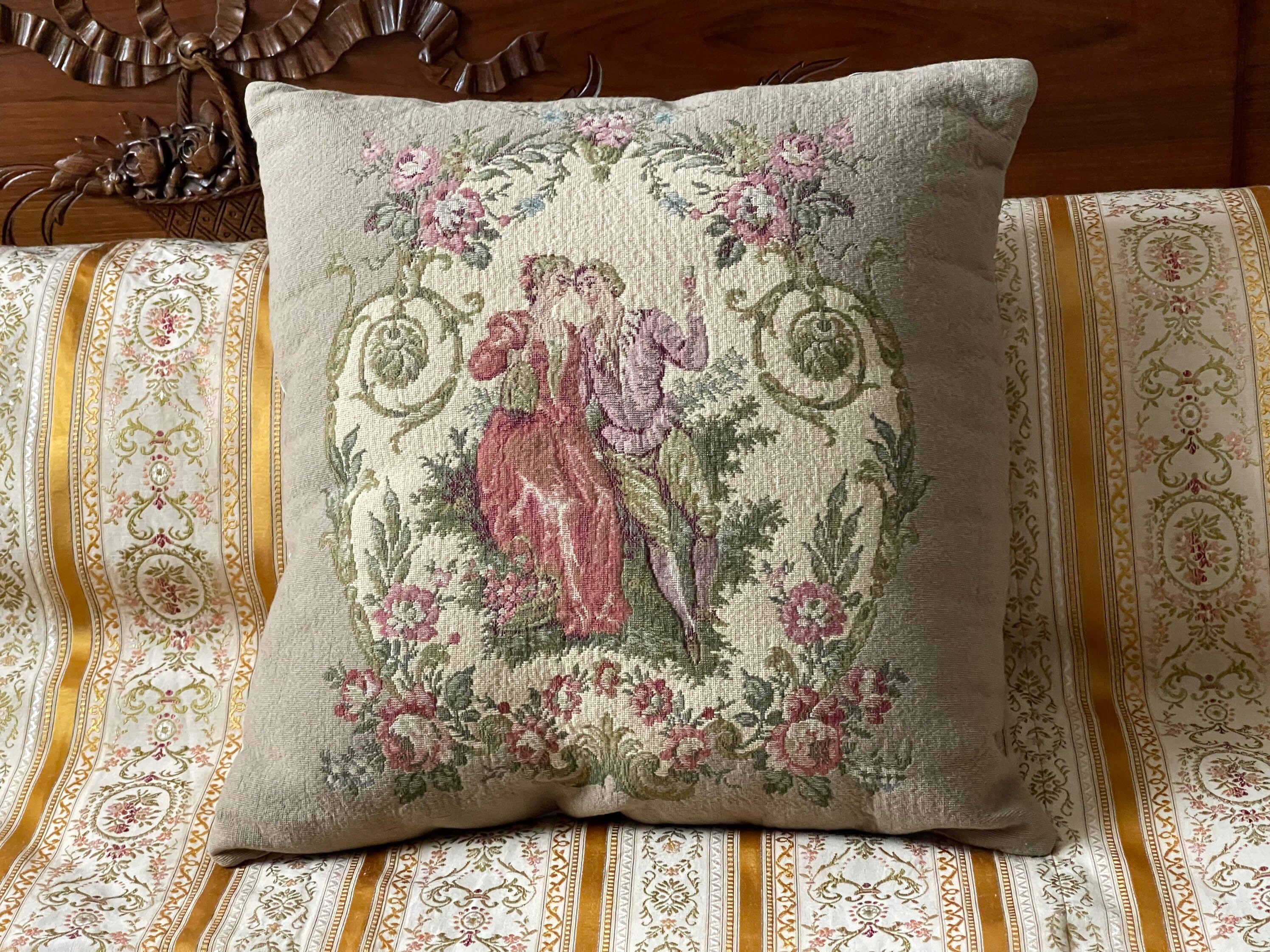 Coussin en Tapisserie .coussins Décoratif. Gobelin.vintage Française.40 cm X 40 cm