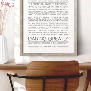 Woman In The Arena Printable Wall Art, Daring Greatly Inspirational Quote Print, Motivational Office Wall Decor, Gallery Wall Poster