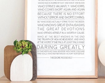 Daring Greatly, Woman In The Arena Printable Wall Art, Motivational Office Wall Decor Print, Inspirational Quote, Gallery Wall Poster Art