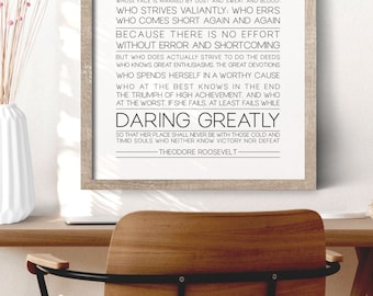 Woman In The Arena Printable Wall Art, Daring Greatly Inspirational Quote Print, Motivational Office Wall Decor, Gallery Wall Poster