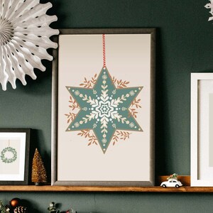 Star Print, Christmas Tree Ornament Printable Wall Art in a Modern Neutral Style, Winter Holiday Christmas Printable for Gallery Wall Decor