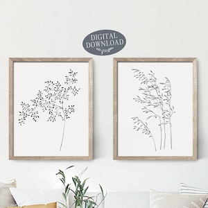 Botanical Printable Wall Art, Gallery Wall Set of 2 Prints, Black ...