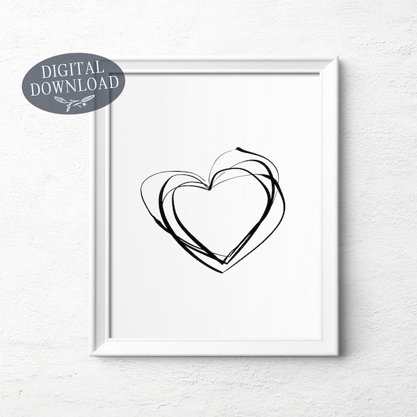 Love Heart Printable Wall Art, Minimalist Scandinavian Line Art Poster