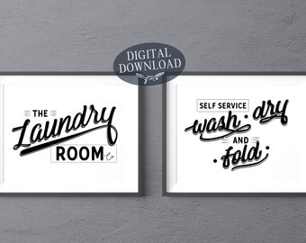 Laundry Room Decor, Laundry Co, Wash Dry Fold, Laundry Sign, Printable Artwork, Set of 2 Prints