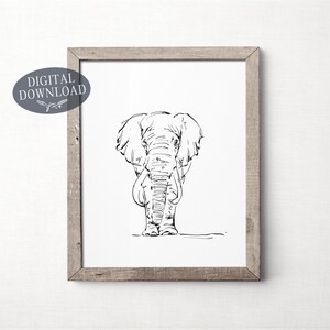 Elephant Print, Nursery and Playroom Wall Decor, Baby Shower Gift, Printable Wall Art, Black and White Line Art