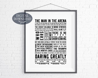 The Man In The Arena druckbare Wandkunst, Theodore Roosevelt Daring großartig inspirierend Zitat Wandkunst, digitaler Download