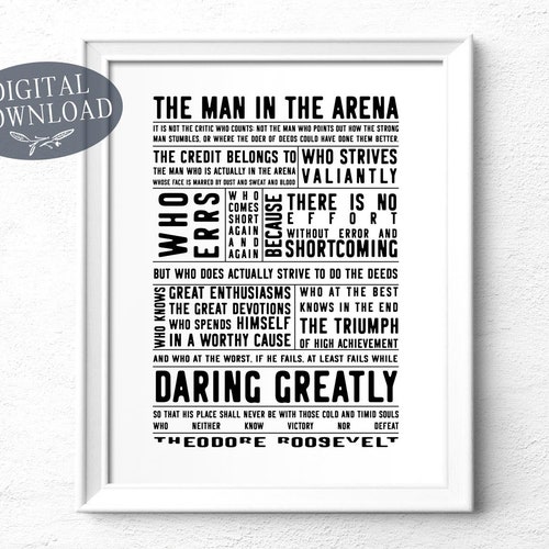 The Man in the Arena Printable Wall Art Theodore Roosevelt | Etsy