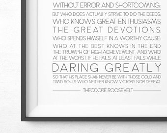 The Man In The Arena druckbare Wandkunst, Theodore Roosevelt Daring großartig inspirierendes Zitat Druck, Galerie-Wanddekoration, digitaler Download