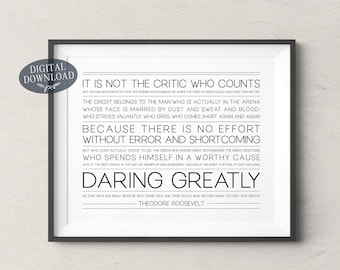 The Man In The Arena Printable Wall Art, Daring Greatly Theodore Roosevelt Inspirational Quote, Landscape Print, Office Gallery Wall Decor