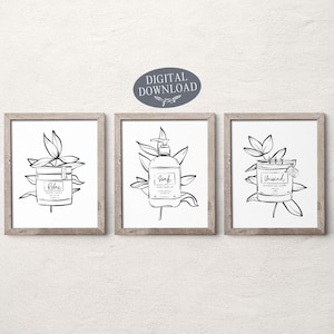 Bathroom Wall Decor, Relax Soak Unwind Printable Wall Art, Modern Farmhouse Black and White Printable Botanical Gallery Wall Set of 3 Prints