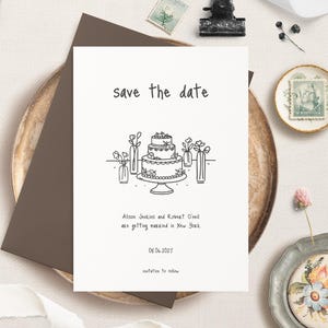 Doodle, modèle Save the Date, papeterie de mariage art moderne dessiné à la main, téléchargement numérique, faire-part de mariage
