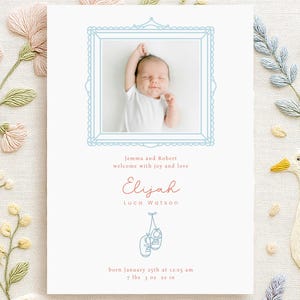 Faire-part de naissance, modèle entièrement modifiable avec photo, faire-part de bienvenue de bébé Doodle, faire-part de naissance personnalisé