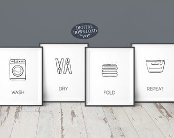 Wash Dry Fold Repeat Laundry Room Decor Printable Wall | Etsy