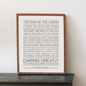 The Man In The Arena Printable Wall Art, Theodore Roosevelt Daring Greatly Inspirational Wall Art Print For Your Office Gallery Wall Decor