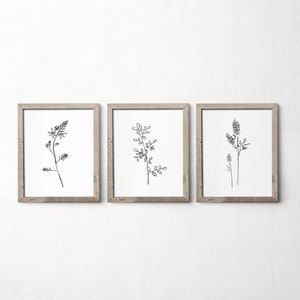 Black and White Botanical Print Set, Printable Wall Art, Set of 3 Prints, Leaf Prints, Kitchen Wall Art, Minimalist Wall Decor image 1
