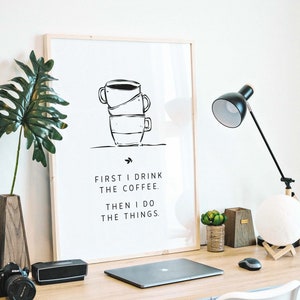 Impressão de café, arte de parede para impressão para amantes de café, decoração de cozinha moderna, arte de linha minimalista em preto e branco, pôster retrô para download instantâneo