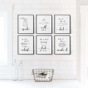 Funny Printable Kitchen Wall Art, Gallery Wall Set of 6 Prints, Black and White Kitchen Digital Wall Decor, Quote Prints, Housewarming Gift