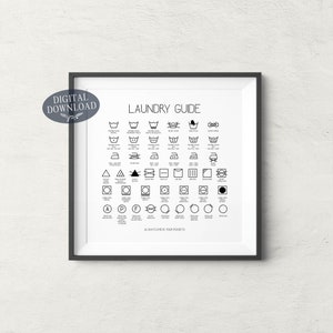 Decoración cuadrada para lavadero, símbolos de lavandería imprimibles, guía de lavandería, arte imprimible para lavadero, letrero para cuarto de servicio