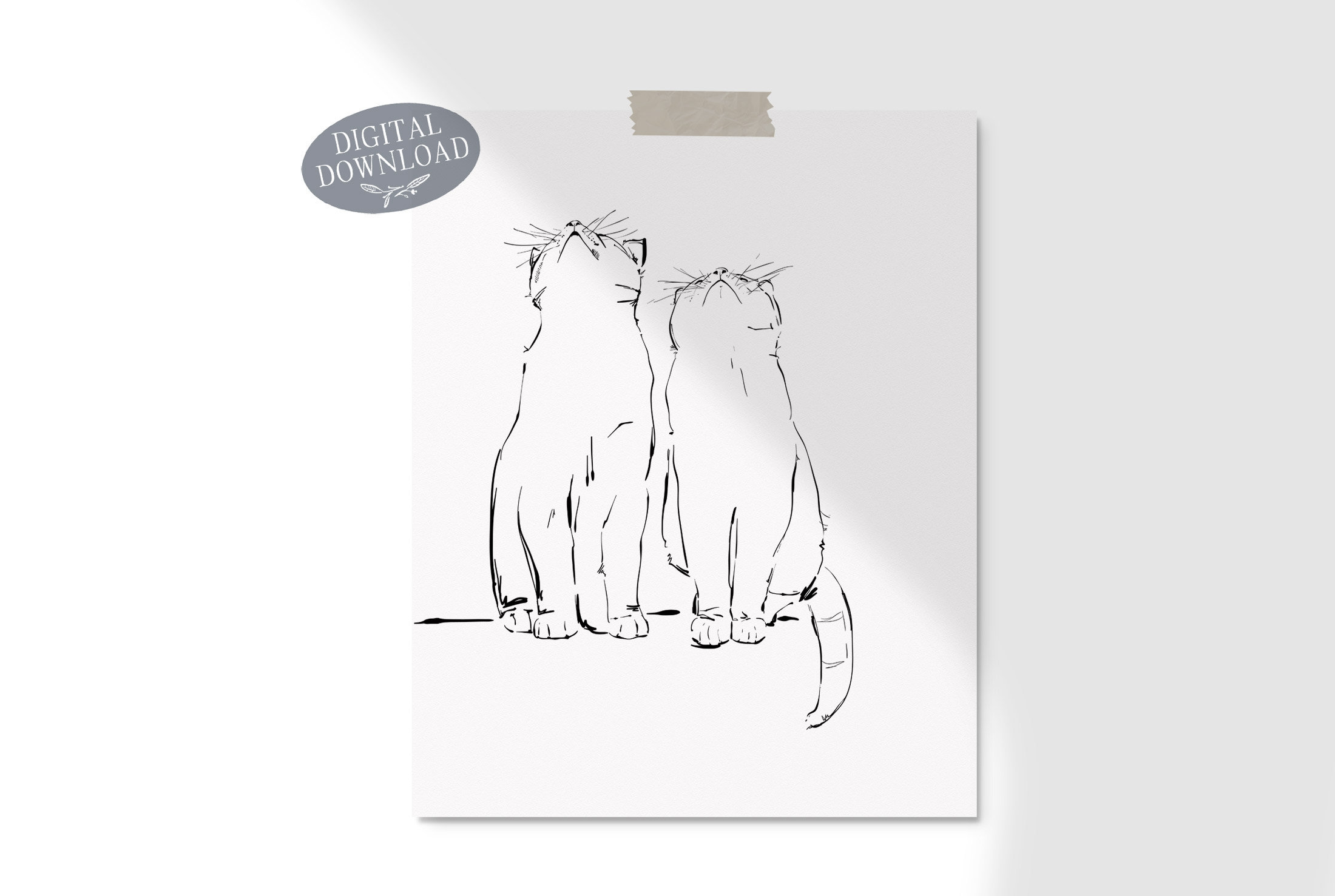 Black and White Cats Print, Printable Wall Art, Line Art, Nursery Decor ...