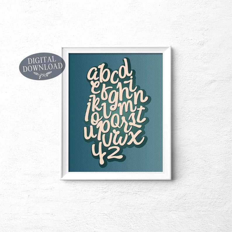 Wall Alphabet Poster, Letters Retro Alphabet Decor, Pop Print, Art, Printable Kids Download ABC Elementary Art, Digital Room