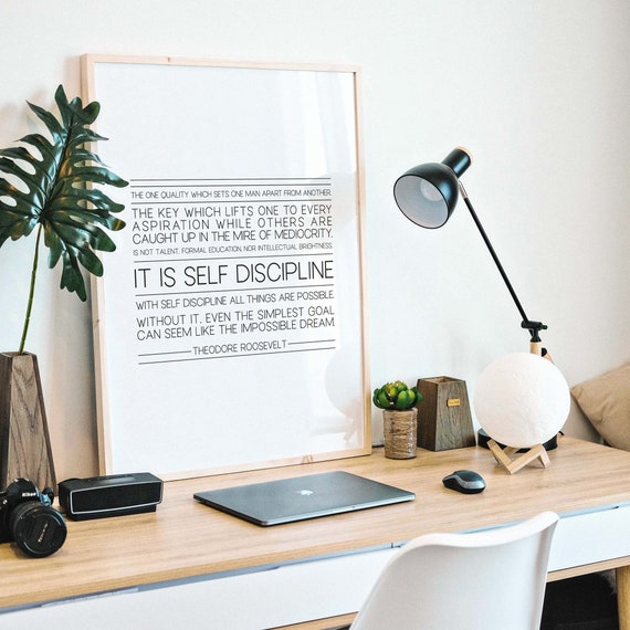 Self Discipline Quote Printable Wall Art, Theodore Roosevelt Inspirational Wall Art, Home Office Wall Decor Motivational Typography Print