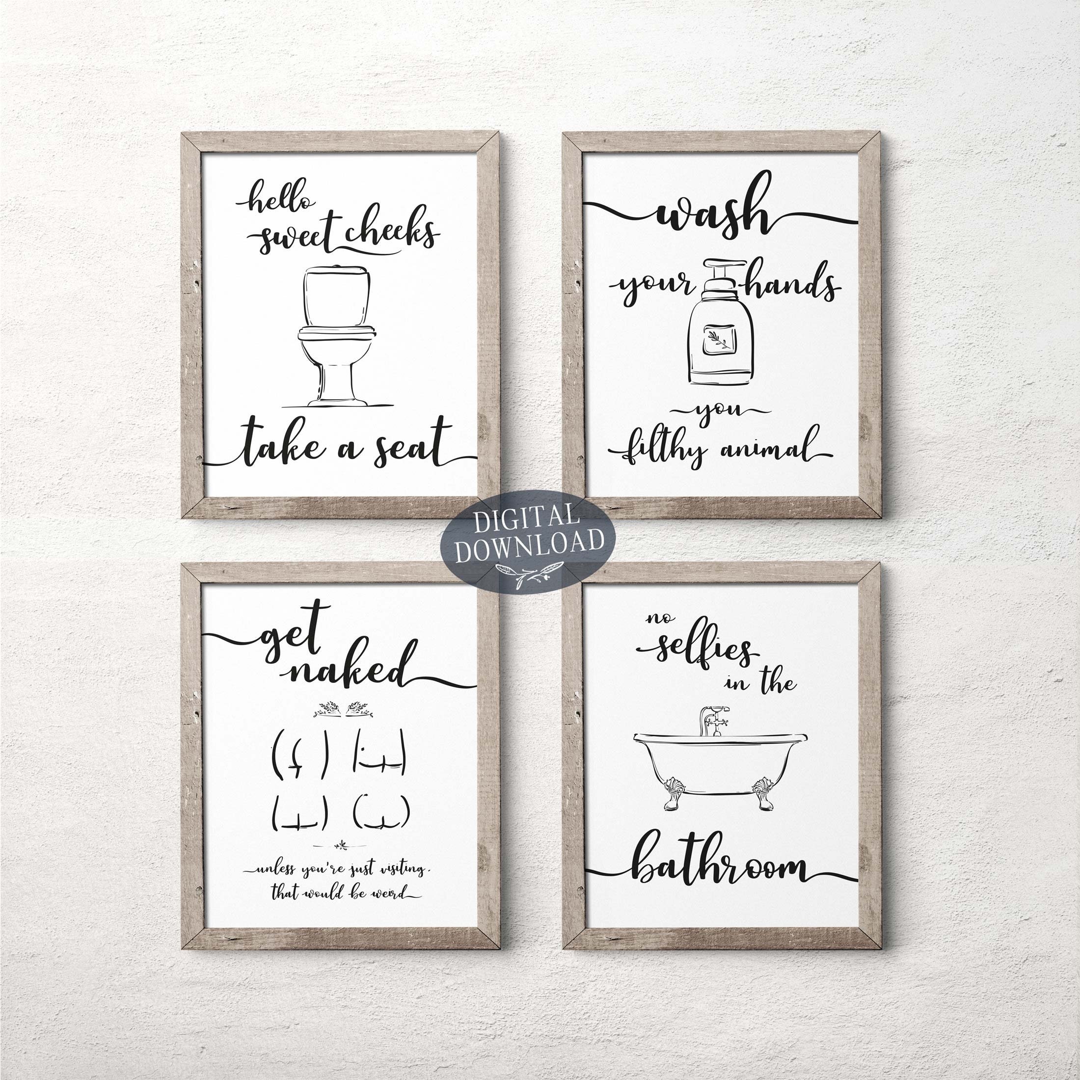 Printable Bathroom Wall Decor Black and White Funny Bathroom Etsy