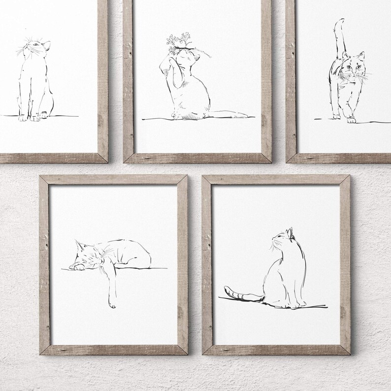Cats Printable Wall Art, Gallery Wall Set of 8 Prints, Black and White ...