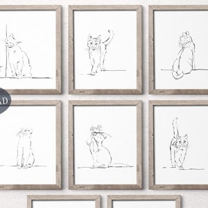 Cats Printable Wall Art Gallery Wall Set of 8 Prints Black | Etsy Canada