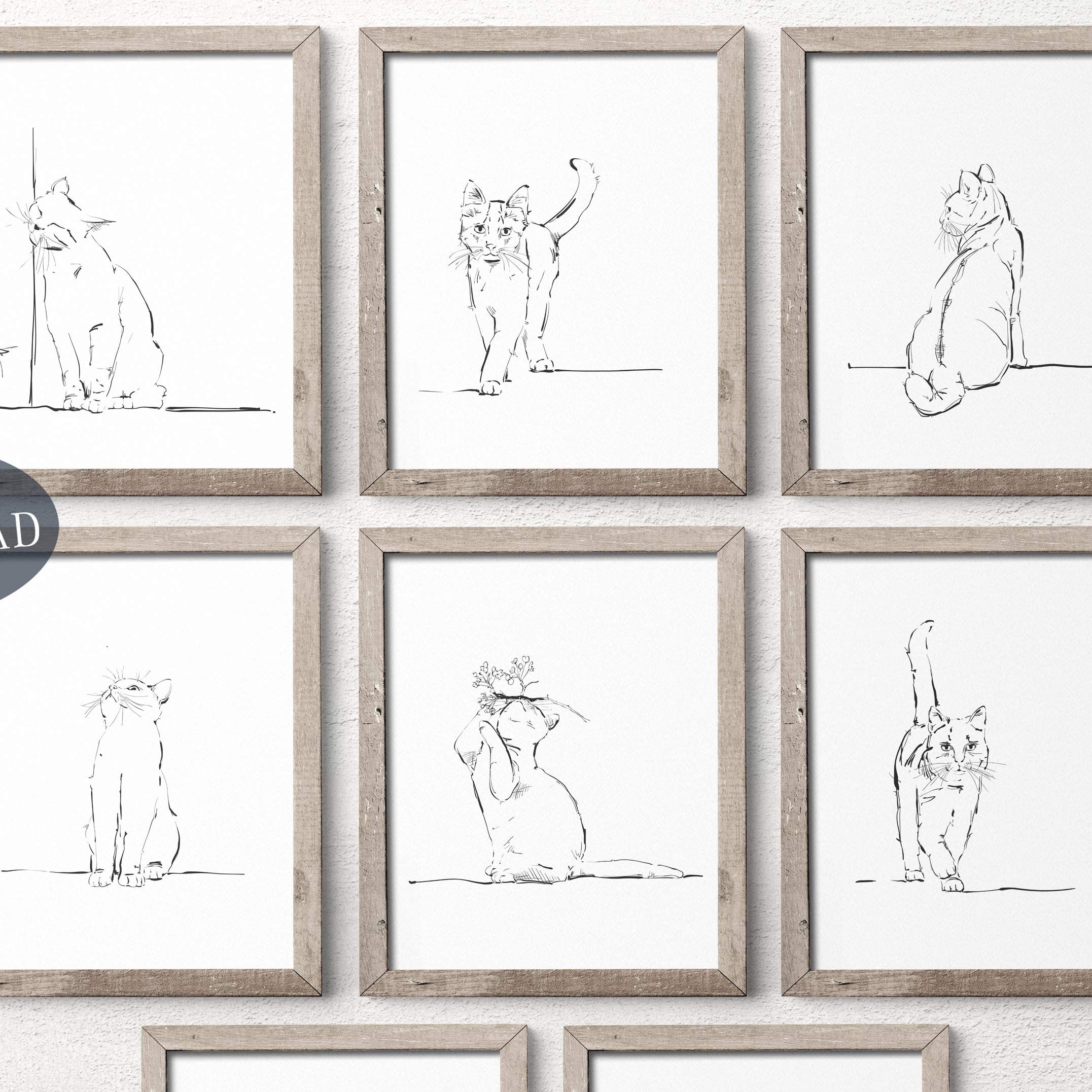 Cats Printable Wall Art, Gallery Wall Set of 8 Prints, Black and White ...
