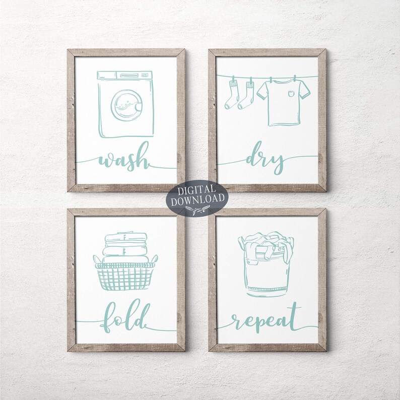 TEAL Laundry Room Decor Wash Dry Fold Repeat Printable Wall Etsy
