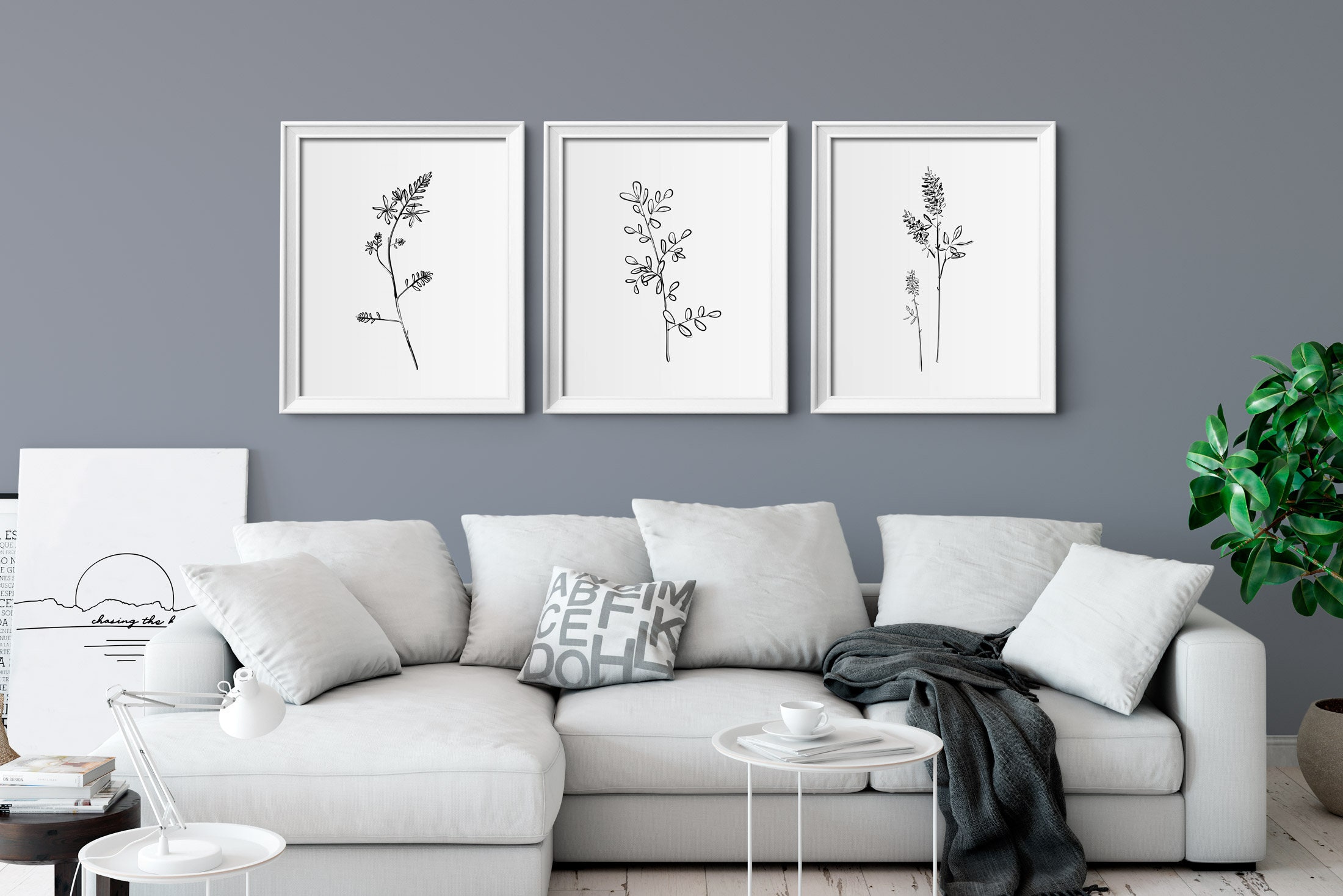 Black and White Botanical Print Set, Printable Wall Art, Set of 3 ...