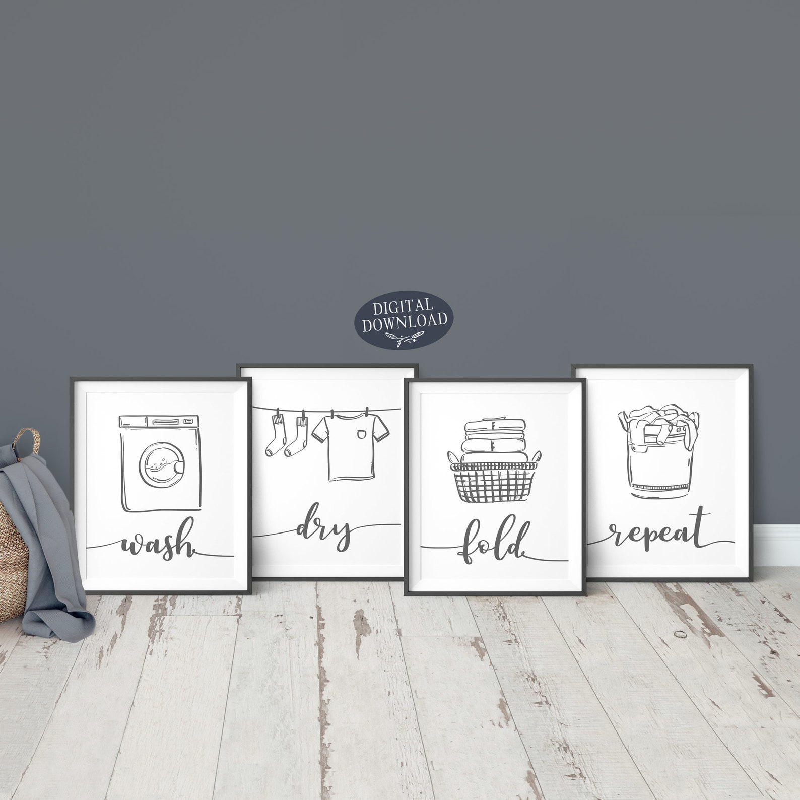 Wash Dry Fold Repeat Grey Laundry Room Decor Printable Wall - Etsy