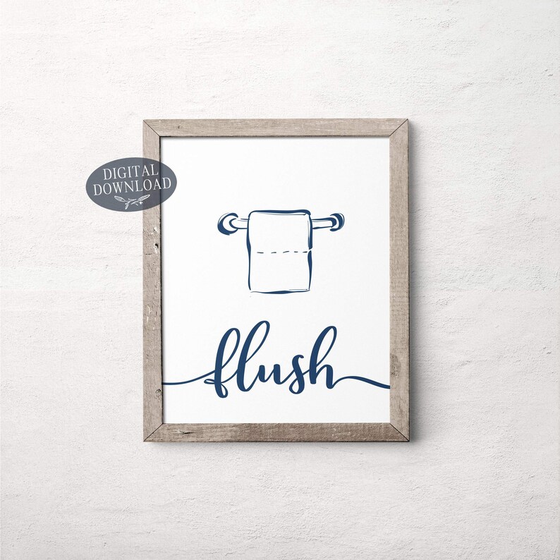 Navy Blue Bathroom Wall Decor Wash Brush Floss Flush Etsy