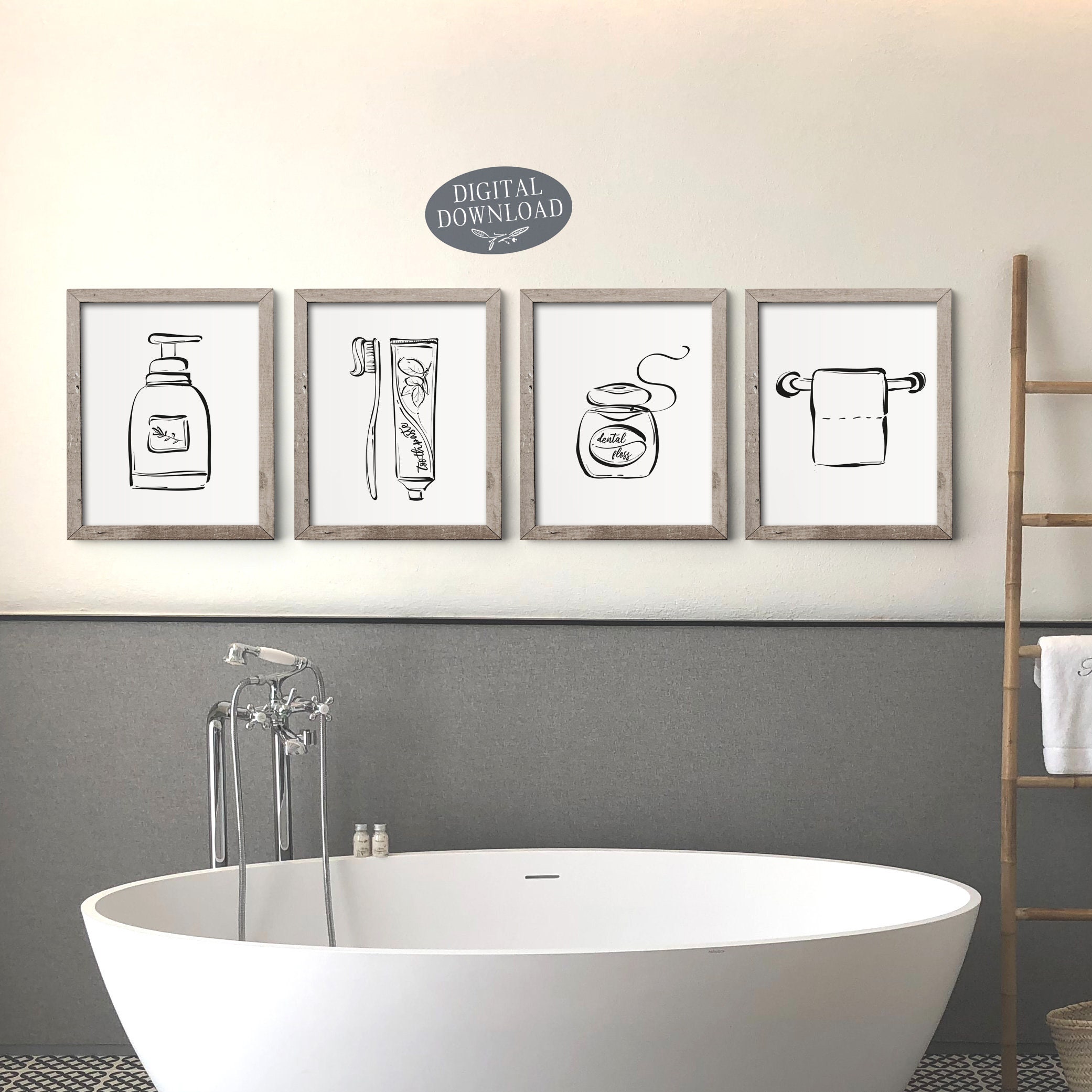 Printable Bathroom Wall Decor Printable Wall Art Black and Etsy