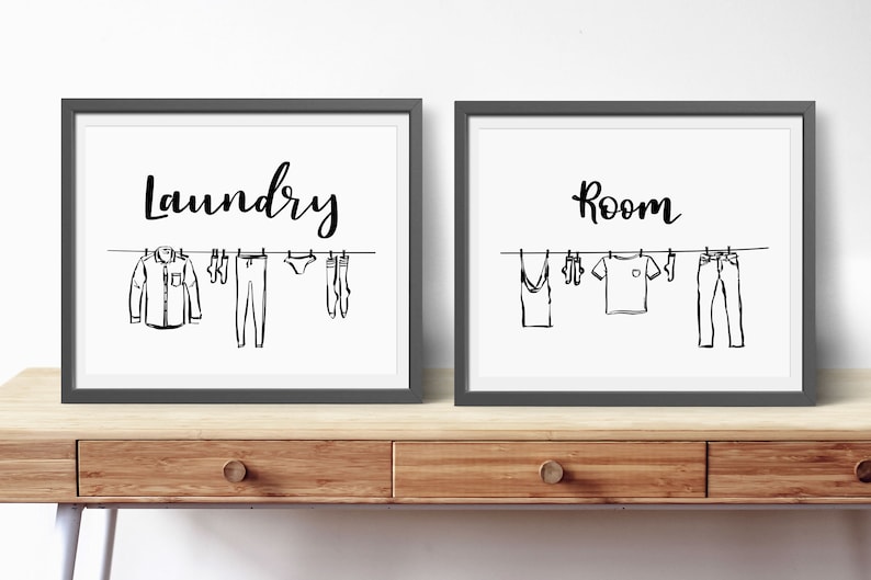 Laundry Room Decor Black and White Line Art Set of 2 Prints Etsy