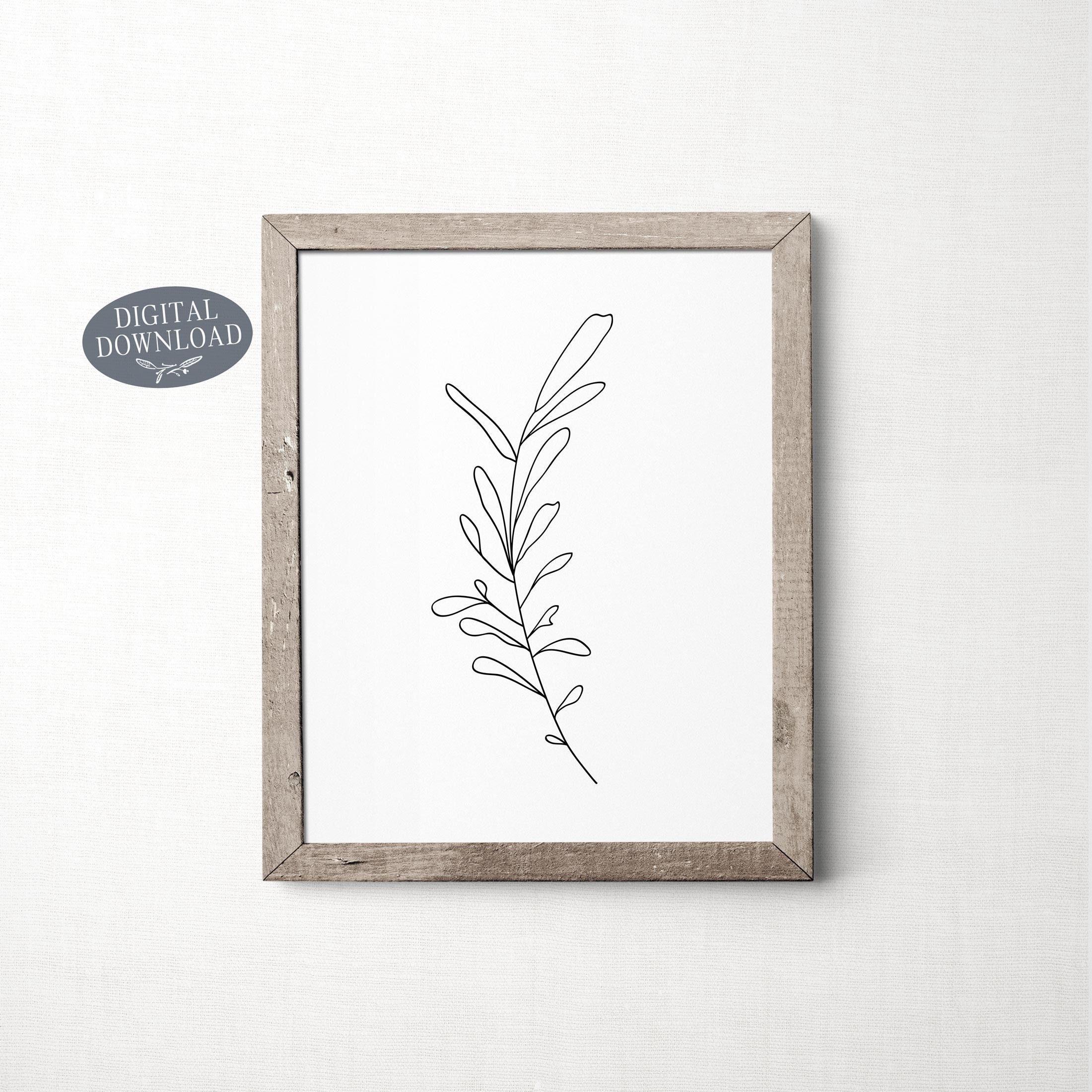 Botanical Print Set, Printable Wall Art, Leaf Line Art, Set of 3 Prints ...