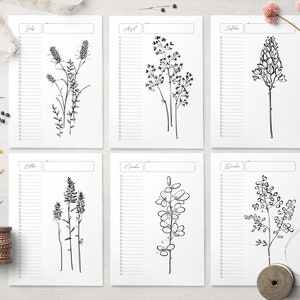 Botanical Perpetual Calendar, Printable Birthday Calendar, Black and ...