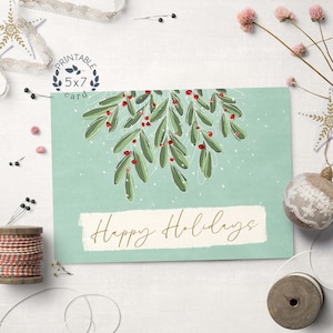 Druckbare Weihnachtskarte, Frohe Feiertage 5x7 Karte, Weihnachten Heilige Illustration, DIY moderne bunte digitale Download Weihnachtsgrußkarte