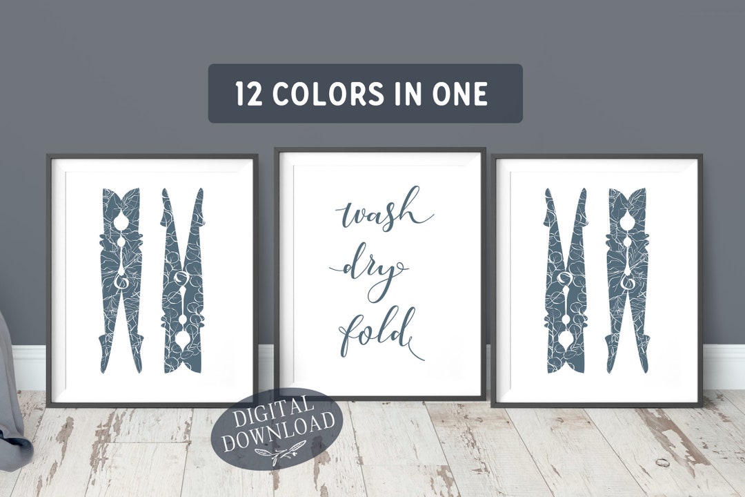 Laundry Room Decor, Wash Dry Fold, Printable Artwork, Set of 3 Prints ...