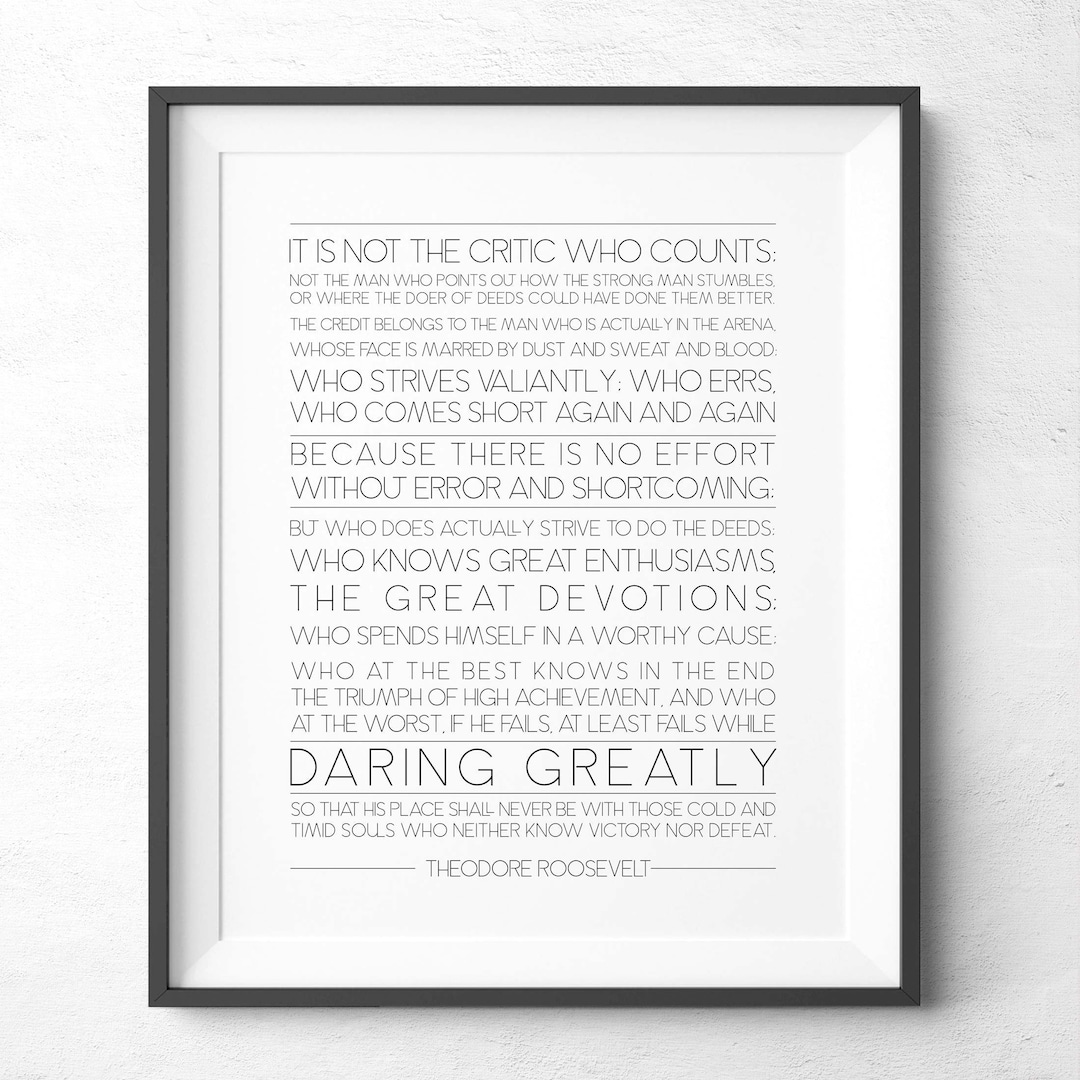 The Man in the Arena Printable Wall Art, Theodore Roosevelt Daring ...