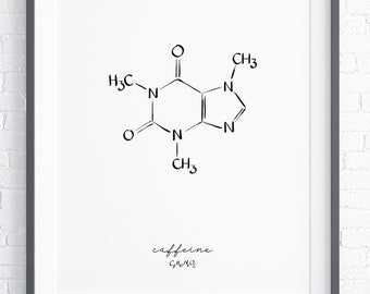 Caffeine Molecule Print, Printable Science Poster, Minimalist Coffee Wall Art