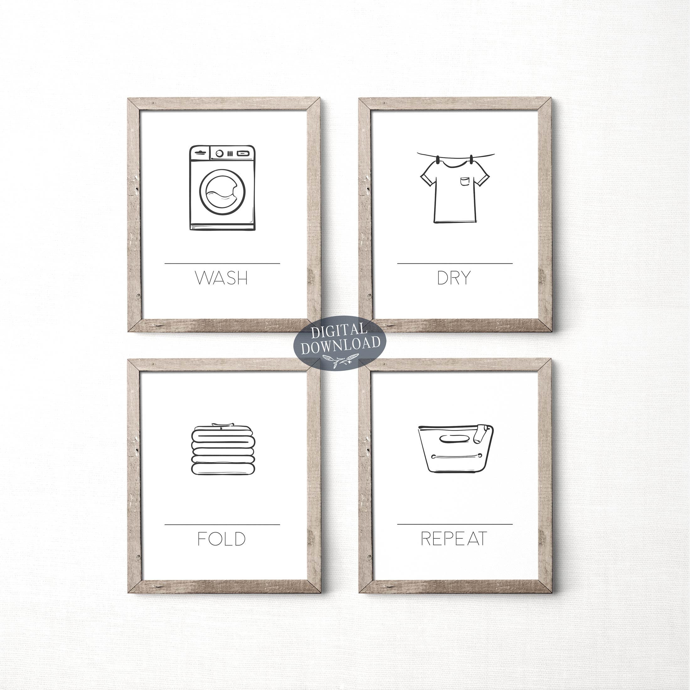 Laundry Wall Art Printable Instant Download. Wash Dry Fold Repeat Text ...