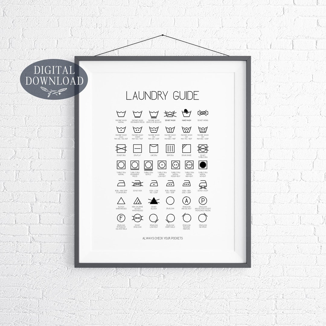 Laundry Room Decor, Printable Laundry Symbols, Laundry Guide, Printable ...