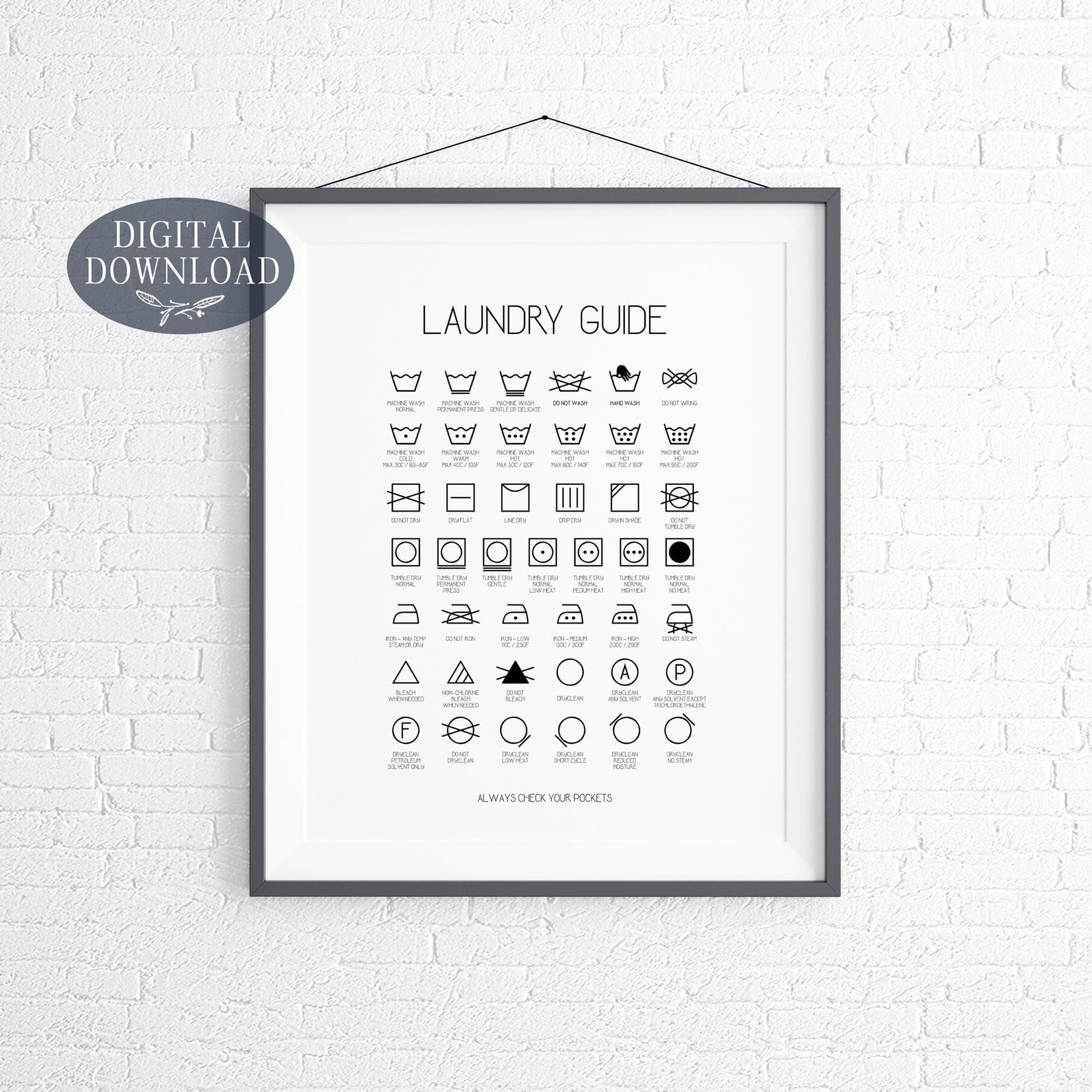 Laundry Room Decor, Printable Laundry Symbols, Laundry Guide, Printable ...