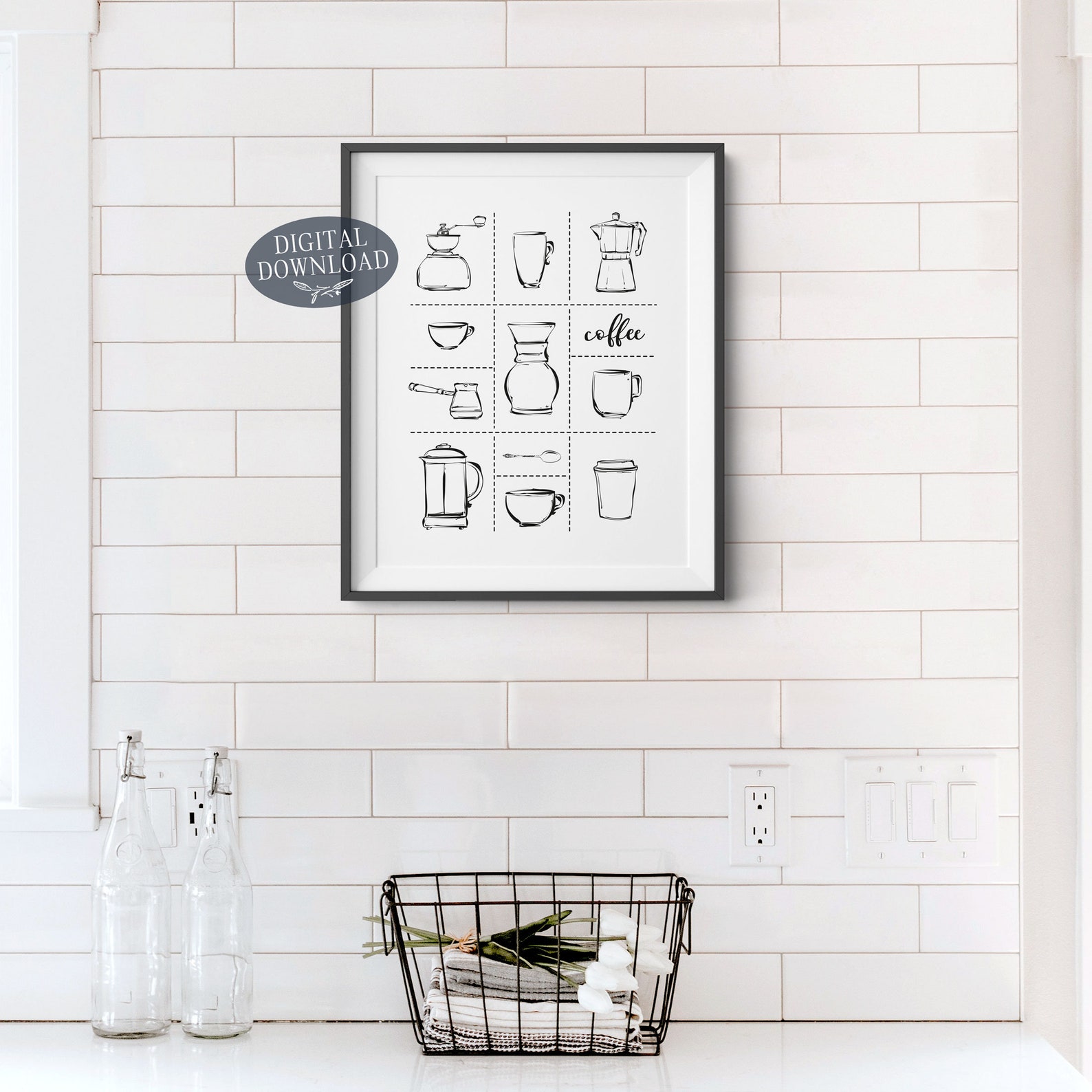 Coffee Print Printable Wall Art Black &amp; White Coffee Maker - Etsy